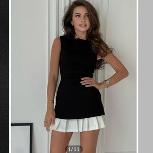 NWT Commense Two-Tone Sleeveless Pleated Short Dress black and white